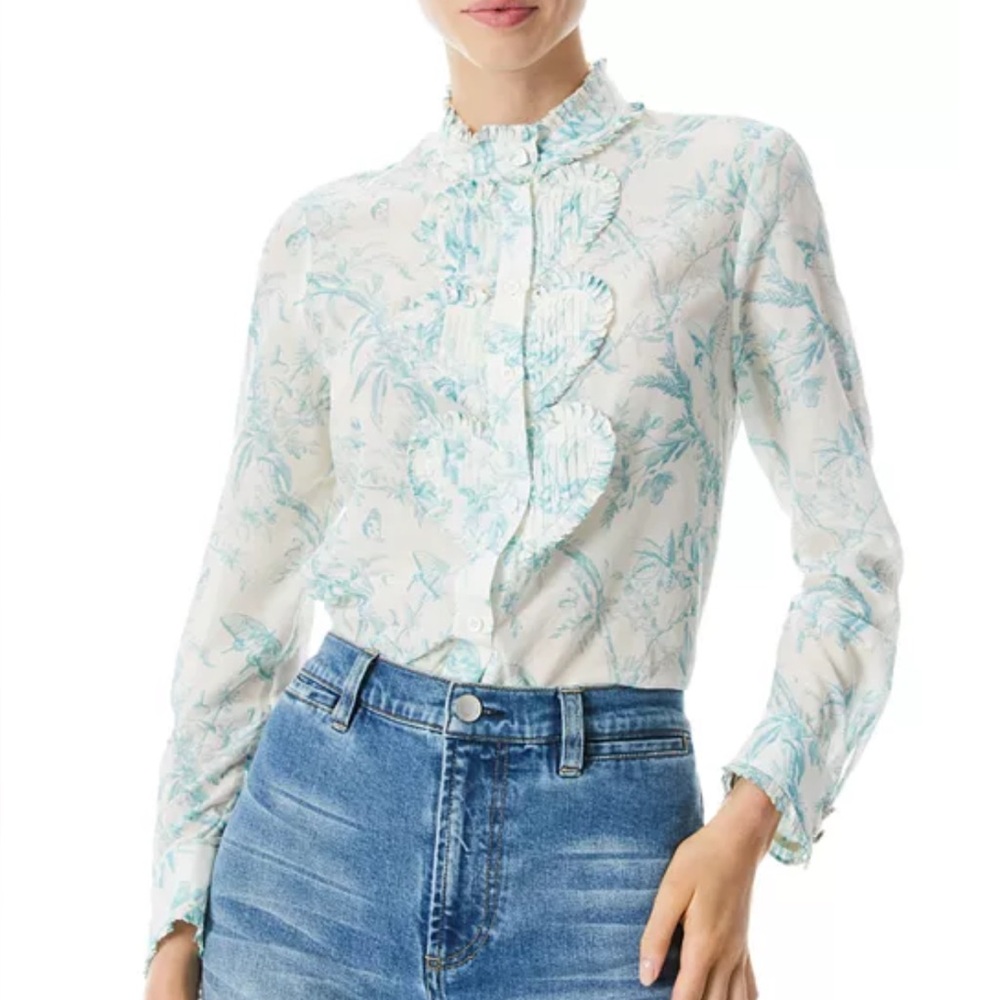 ALICE + OLIVIA NWOT Kurt Ruffled Pin-tuck Blouse